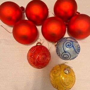 9 plastic Christmas Ornaments satin red Balls
